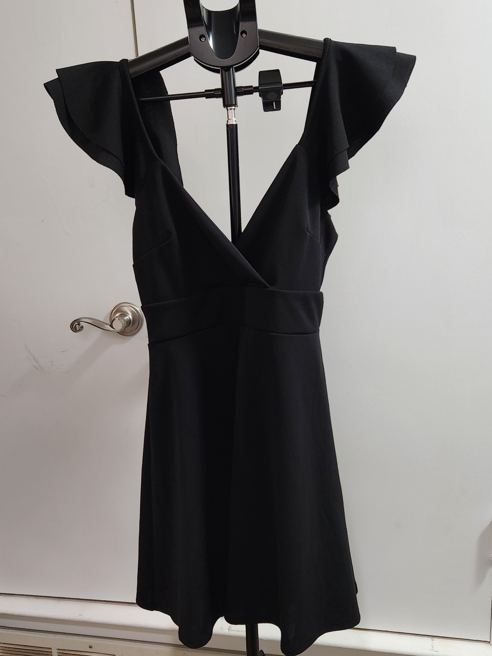 Altar'd State Black Flutter-Sleeve V-Neck Mini Dress